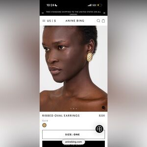 Anine Bing Ribbed Oval Gold Statement Earrings Never Worn w/ Box and Pouch